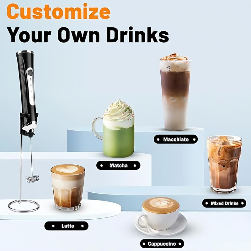 Kitchen Powerful Rechargeable Milk Frother with Stand Handheld Drink Mixer for Coffee, Matcha Electric Foam Maker Beater Household Appliances