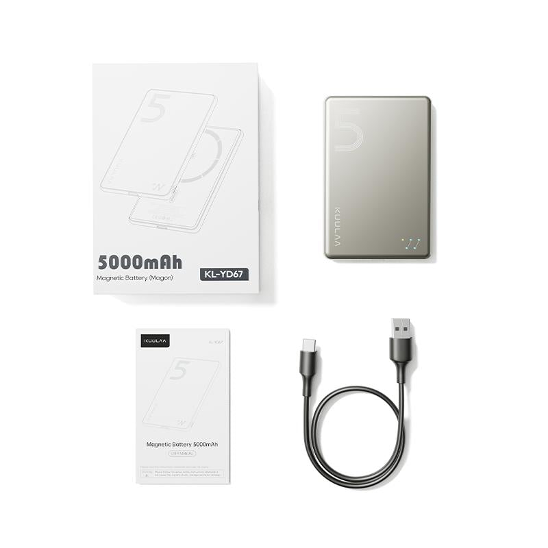 Kuulaa Magsafe Battery Pack 5000Mah Slim Magsafe Portable Charger 0.28In Magnetic Wireless Apple Portable Charger 20W USB-C Power Delivery Power Bank for Iphone 15/14/13/12 Serie