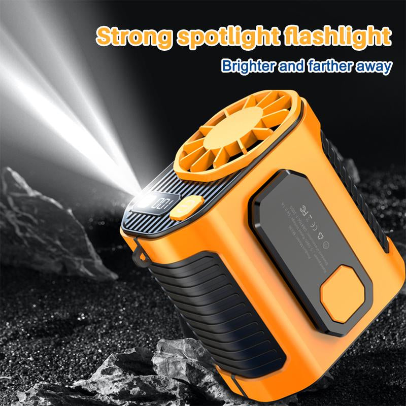 Portable Waist Fan Clip on Belt under Shirt W/Led Display & Flashlight, 5000Mah Battery Powered, Rechargeable 10-Speed 5300RPM Personal Cooling Fan for Construction, Warehouse, Outdoor Jobsite