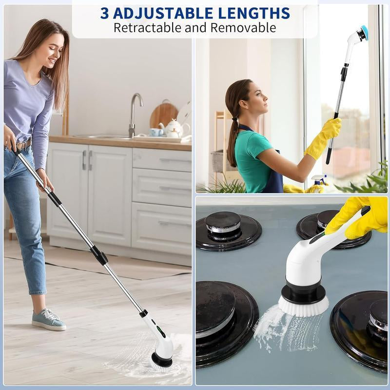 Spring Cleaning Must-Have,Electric Spin Scrubber with 9 Brush Heads,Dual Speed & Extendable Handle,Waterproof & 100-Min Battery,Cordless All-In-One Cleaning Kit for Bathroom & Kitchen ,Thoughtful Mother’S Day Gift