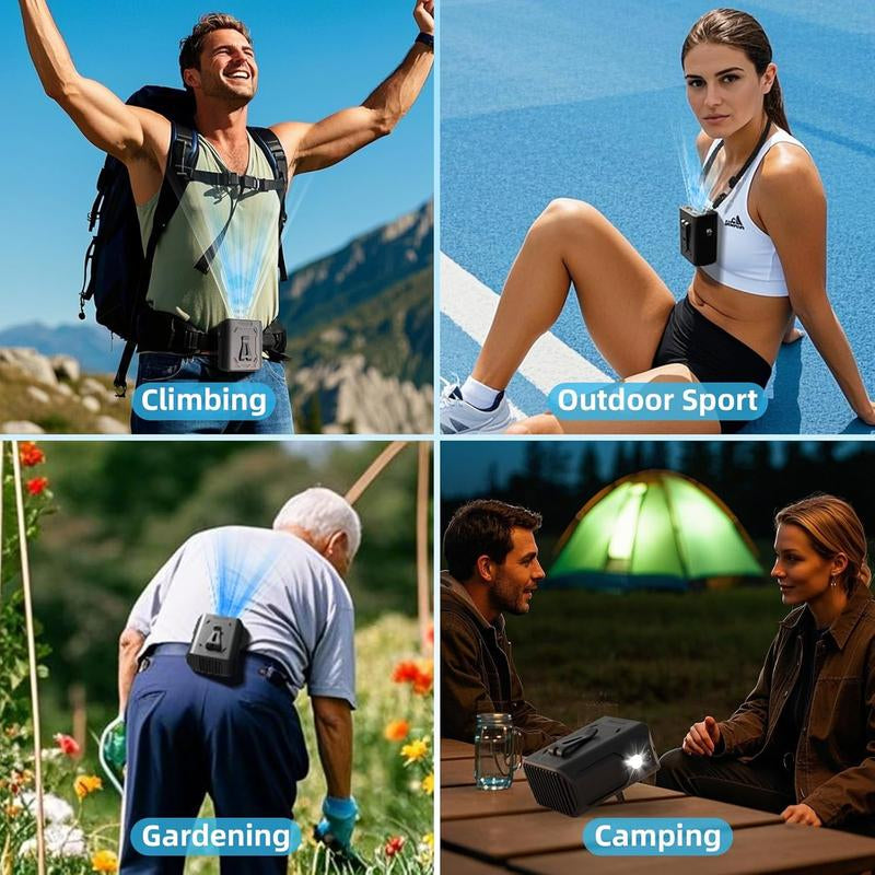 Portable Waist Fan Clip, 5-Speed Personal Cooling Fan,10000Mah Rechargeable up to 24H, Wearable on Belt & Neck with LED Light, Gifts for Men Women, Gadgets for Outdoor Travel Camping, Black