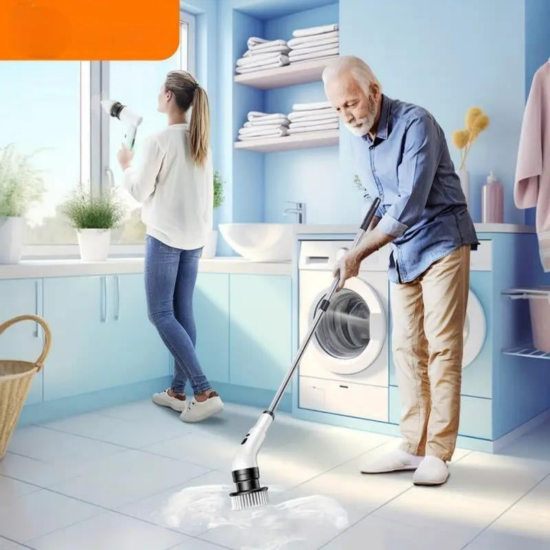 Spring Cleaning Must-Have,Electric Spin Scrubber with 9 Brush Heads,Dual Speed & Extendable Handle,Waterproof & 100-Min Battery,Cordless All-In-One Cleaning Kit for Bathroom & Kitchen ,Thoughtful Mother’S Day Gift