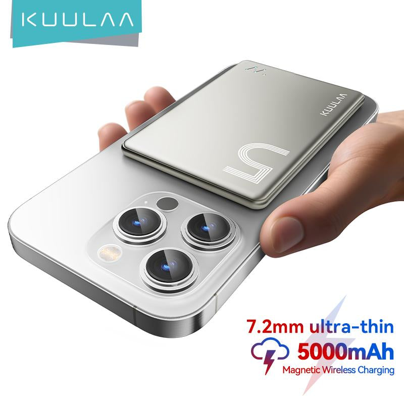 Kuulaa Magsafe Battery Pack 5000Mah Slim Magsafe Portable Charger 0.28In Magnetic Wireless Apple Portable Charger 20W USB-C Power Delivery Power Bank for Iphone 15/14/13/12 Serie