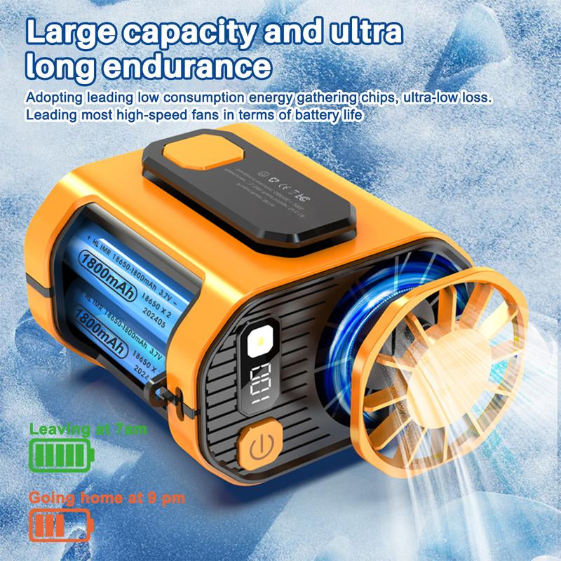 Portable Waist Fan Clip on Belt under Shirt W/Led Display & Flashlight, 5000Mah Battery Powered, Rechargeable 10-Speed 5300RPM Personal Cooling Fan for Construction, Warehouse, Outdoor Jobsite