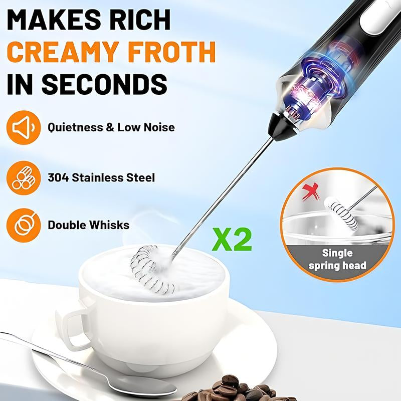 Kitchen Powerful Rechargeable Milk Frother with Stand Handheld Drink Mixer for Coffee, Matcha Electric Foam Maker Beater Household Appliances