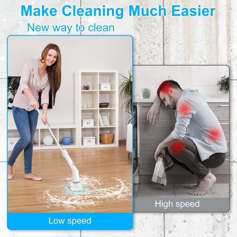 Spring Cleaning Must-Have,Electric Spin Scrubber with 9 Brush Heads,Dual Speed & Extendable Handle,Waterproof & 100-Min Battery,Cordless All-In-One Cleaning Kit for Bathroom & Kitchen ,Thoughtful Mother’S Day Gift