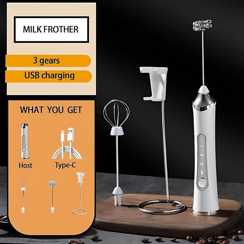 Kitchen Powerful Rechargeable Milk Frother with Stand Handheld Drink Mixer for Coffee, Matcha Electric Foam Maker Beater Household Appliances