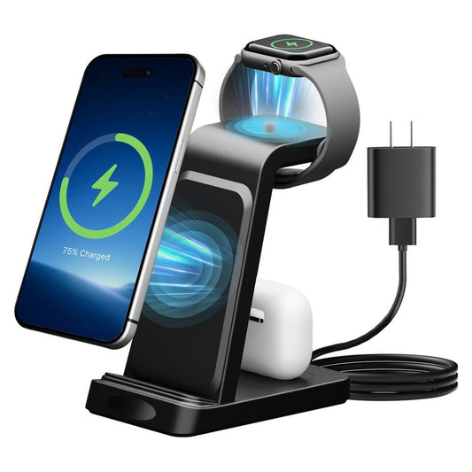 3-In-1 Wireless Charger: Fast, Portable, Safe Charging for Iphone, Apple Watch & Airpods