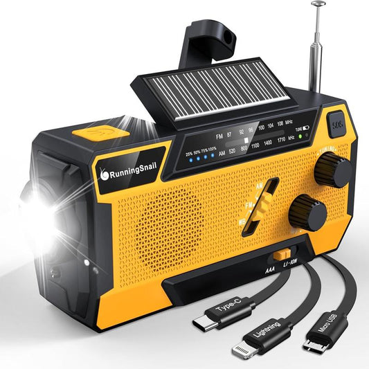 3 in 1 Charging Cable Hand Crank Emergency Radio,Noaa Weather Radio 7400Mwh,Portable Solar Power ,AM/FM for Winter Storm Hurricane Survival Gear Chargeable Orange so Alarm Crank Radio