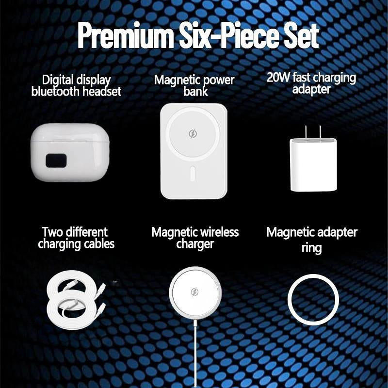 Artcyber 6-In-1 Charging Kit: Fast Charge, Magnetic Power Bank, Wireless Charger, Type-C to Fast Charging Cable, Adapter & Audio Support, Compact & Portable.