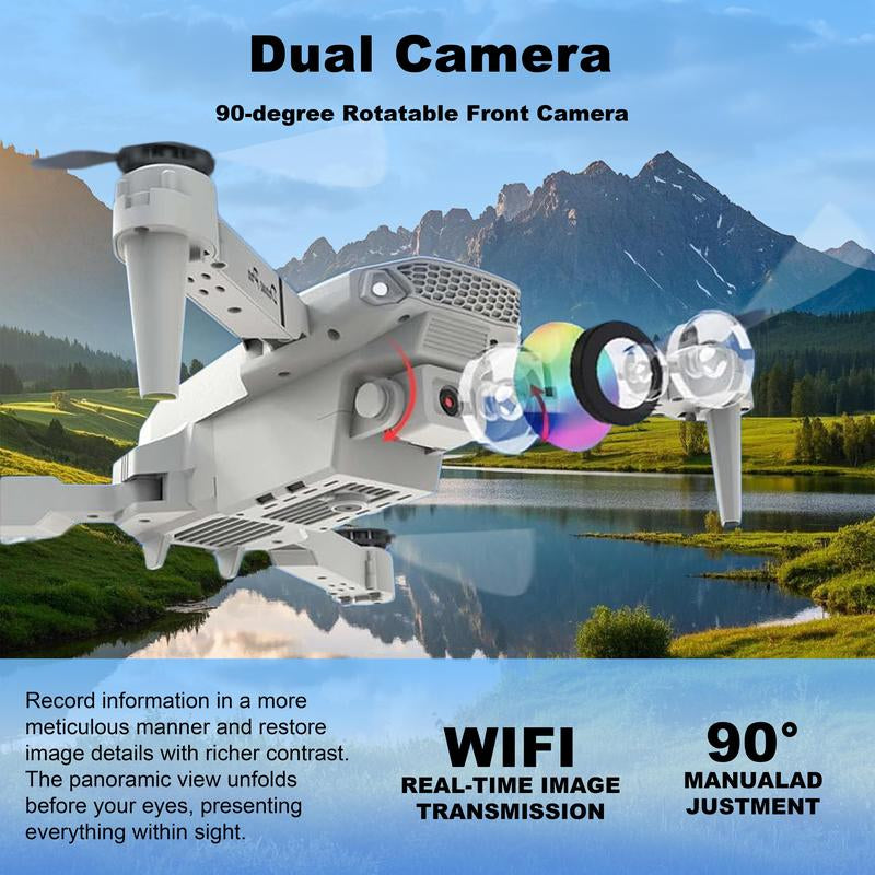 2025 Foldable Grey Drone with 4K Dual Camera for Adults, RC Quadcopter Wifi FPV Live Video, Altitude Hold, Headless Mode, 2 Batteries (E99-Grey),Springtok Charging Folding Automatic Protection Gps Chargeable