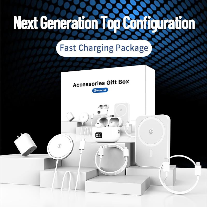 Artcyber 6-In-1 Charging Kit: Fast Charge, Magnetic Power Bank, Wireless Charger, Type-C to Fast Charging Cable, Adapter & Audio Support, Compact & Portable.